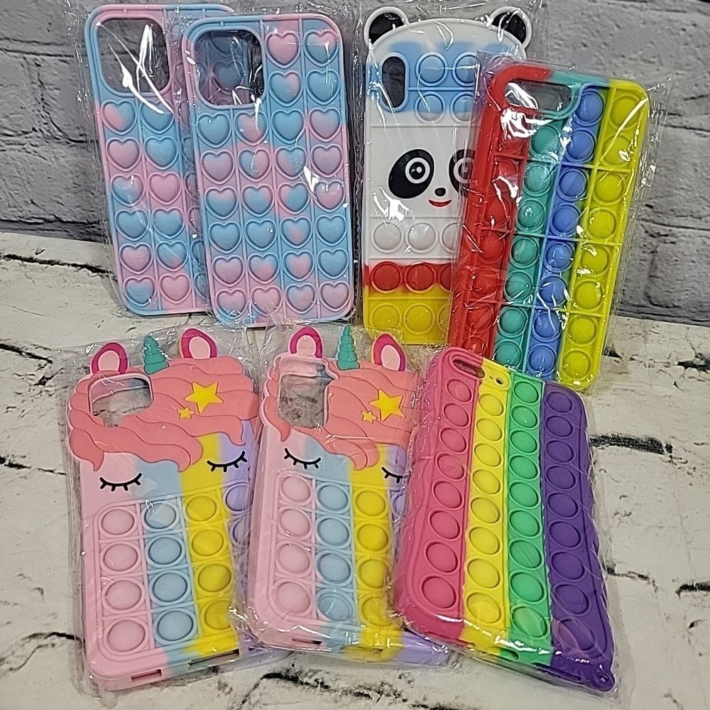 Fidget Poppable Phone Cases Lot Of 7 Rubber Sensory Colorful Grippy For Kids